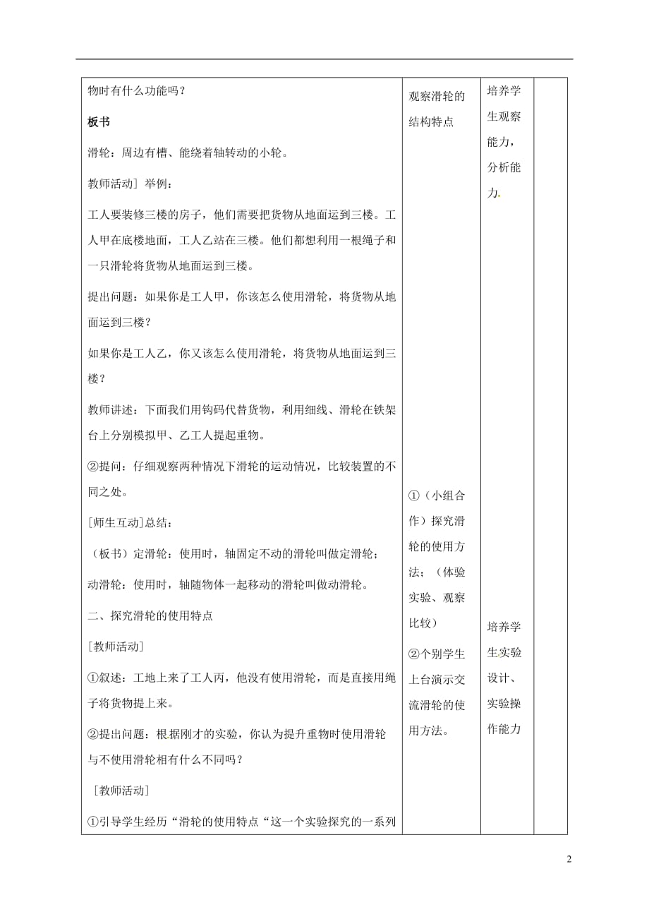 甘肃省武威市第十七中学八年级物理下册 12.2 滑轮教案 （新版）新人教版_第2页