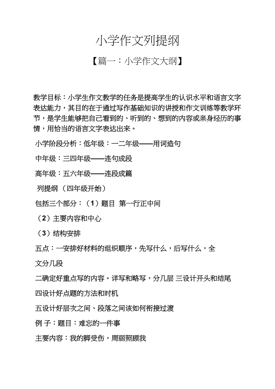 六年级作文之小学作文列提纲_第1页