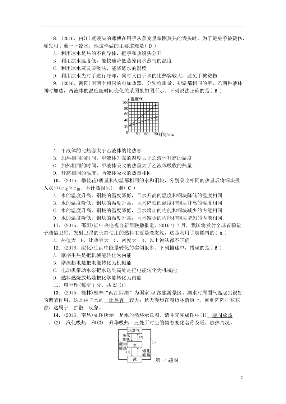 （广西地区）2017年中考物理总复习 第3篇 阶段测试 第15-16讲 综合能力检测题_第2页