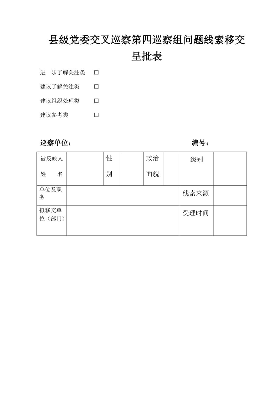 巡察组移交问题线索移交审批表_第1页