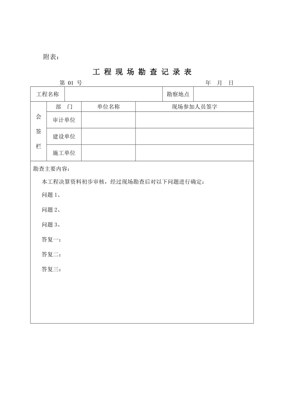 造价审计工作现场勘查记录的目的及要点含勘查记录表)资料_第4页