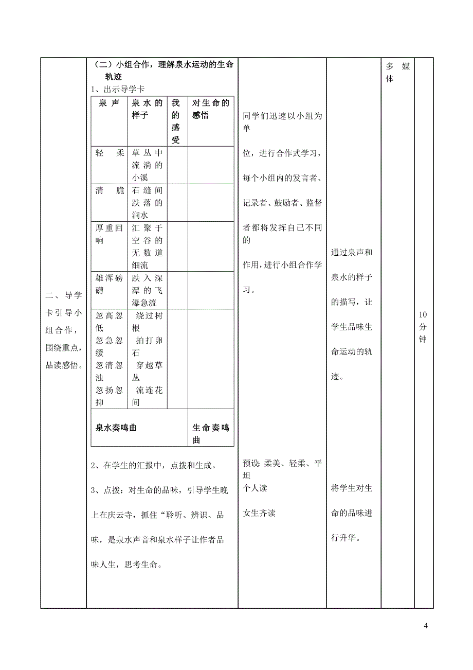 六年级语文上册 第四单元 14 鼎湖山听泉教案 北京版_第4页