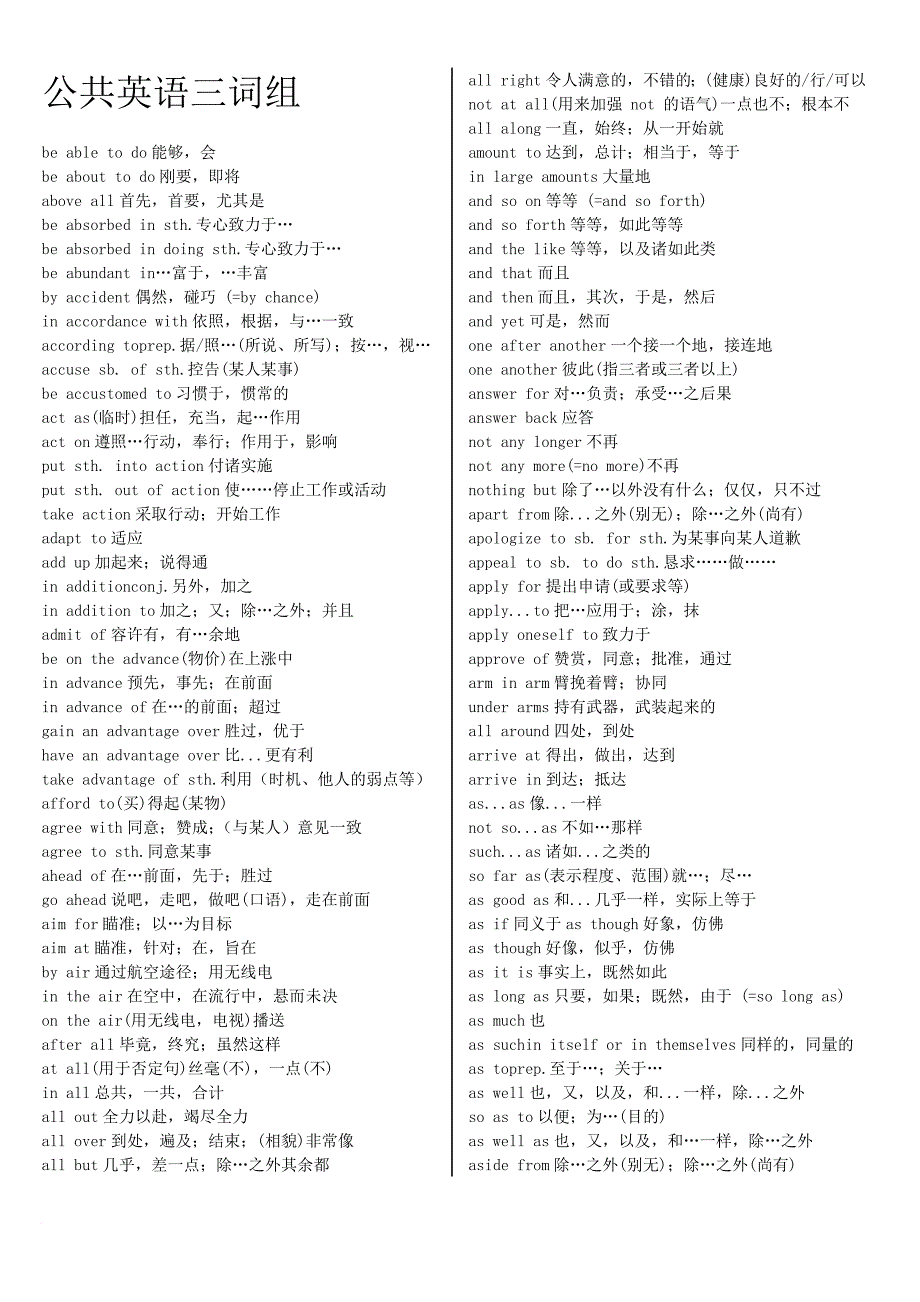 公共英语三词组_第1页