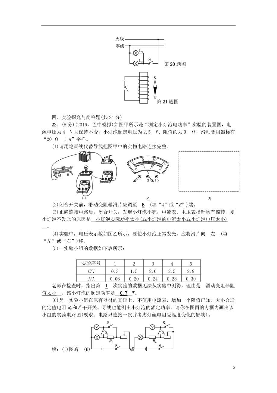 （四川版）2017中考物理总复习 第三轮 第20-25讲 综合能力检测题_第5页