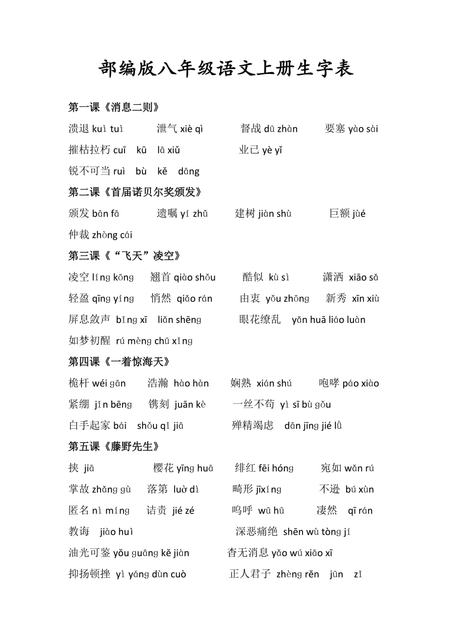 8年级语文上册生字表部编版资料_第1页