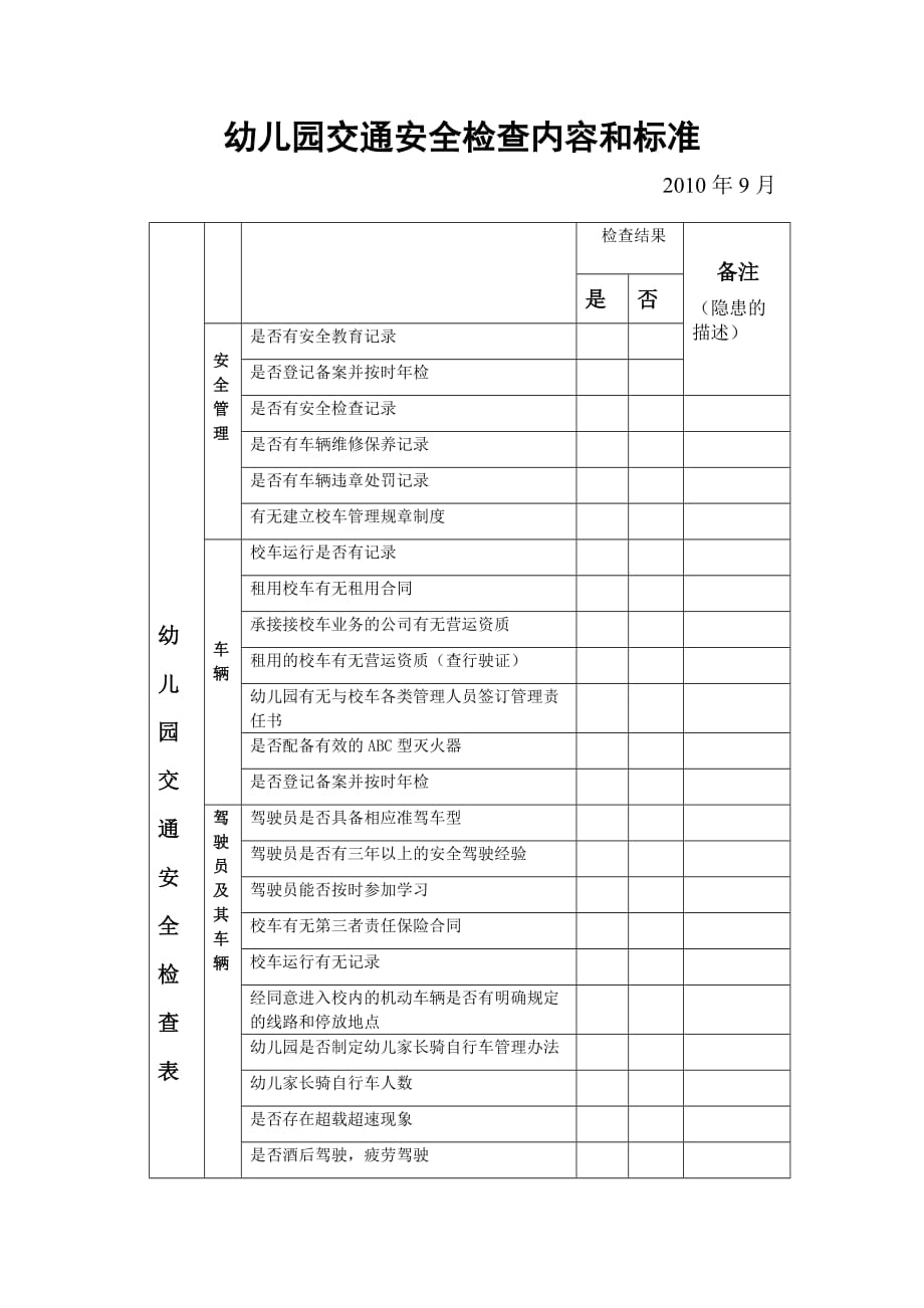 幼儿园交通安全检查内容和标准_第1页