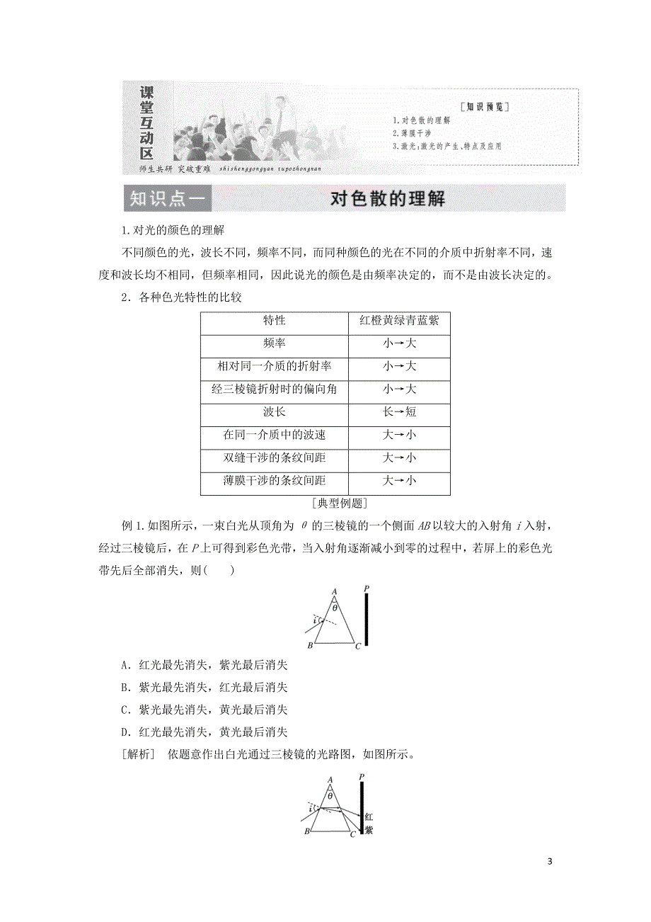 2019高中物理 第十三章 第7、8节 光的颜色 色散 激光讲义（含解析）新人教版选修3-4_第3页