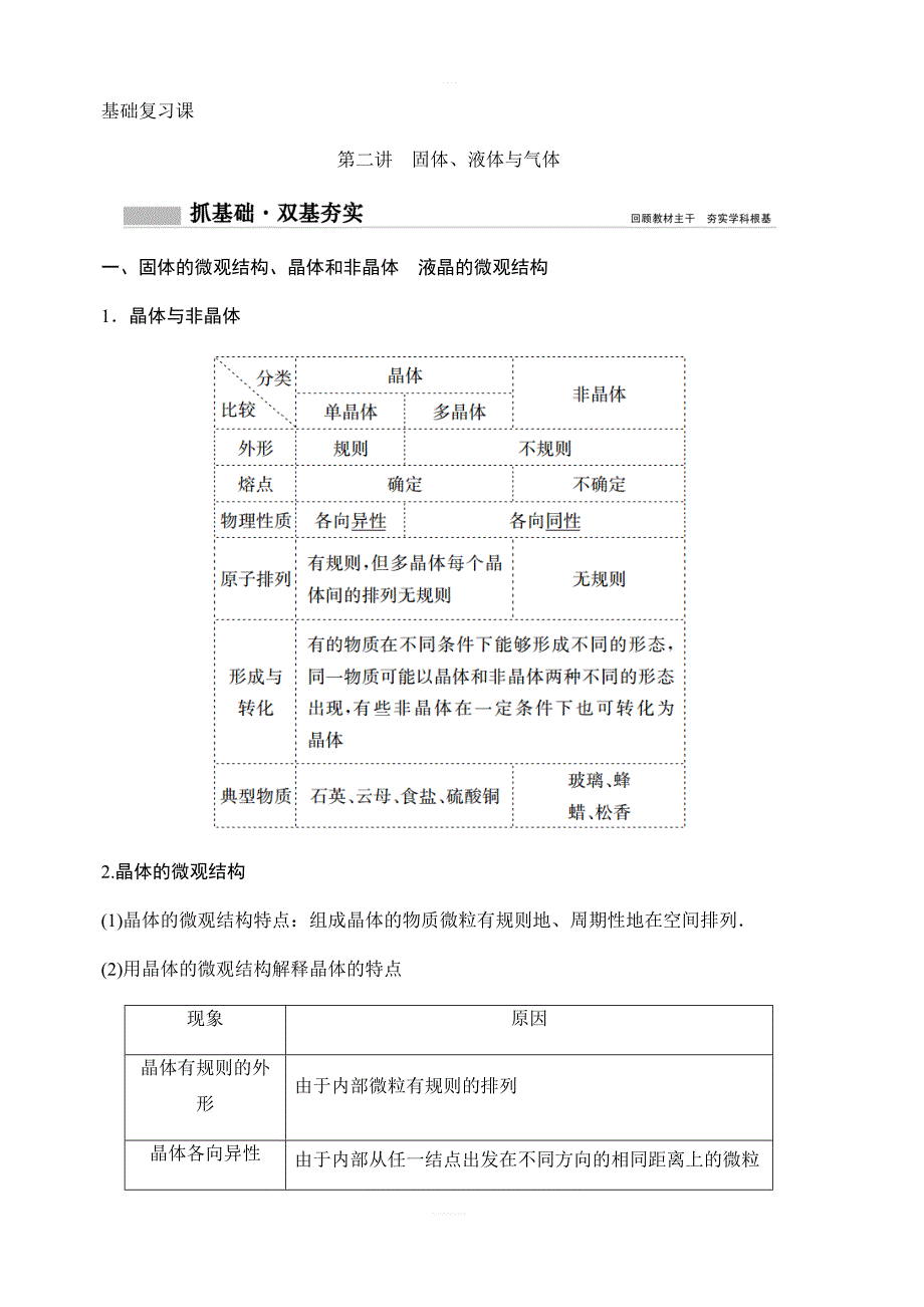 2020年高考物理新课标第一轮总复习讲义：第十三章 第二讲　固体、液体与气体 含答案_第1页