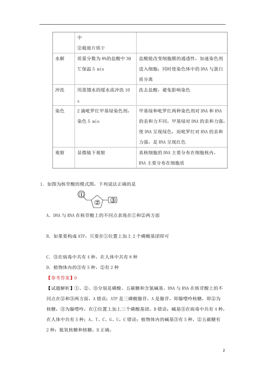 课标通用2017高考生物考点一遍过第1辑考点4细胞中的核酸201708171_第2页