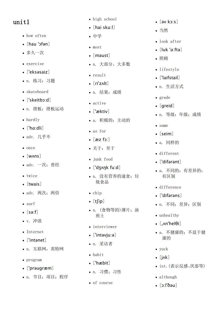 初二英语单词表(上).doc_第1页