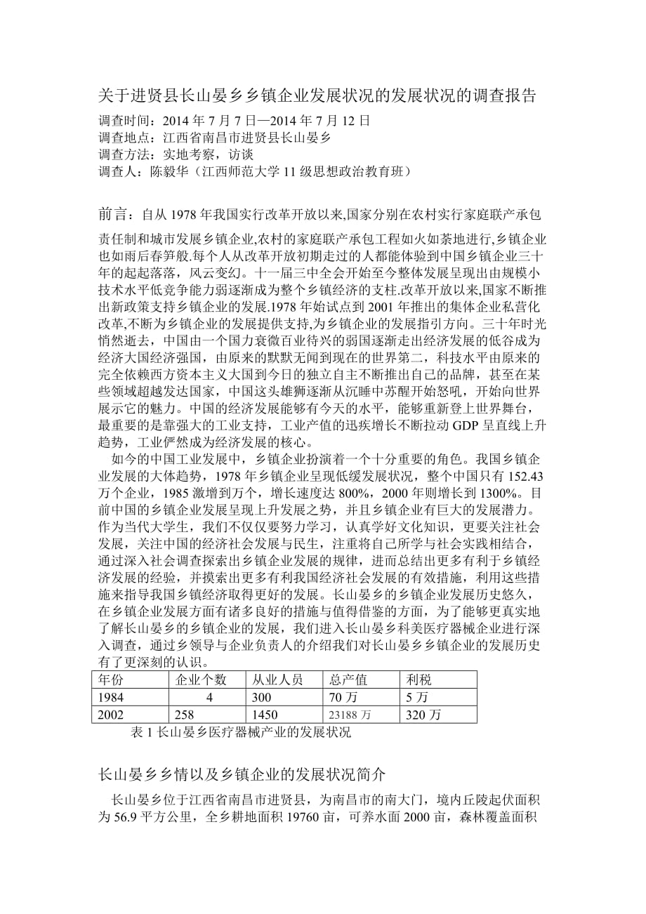 关于进贤县长山晏乡乡镇企业发展状况的调查报告.doc_第1页