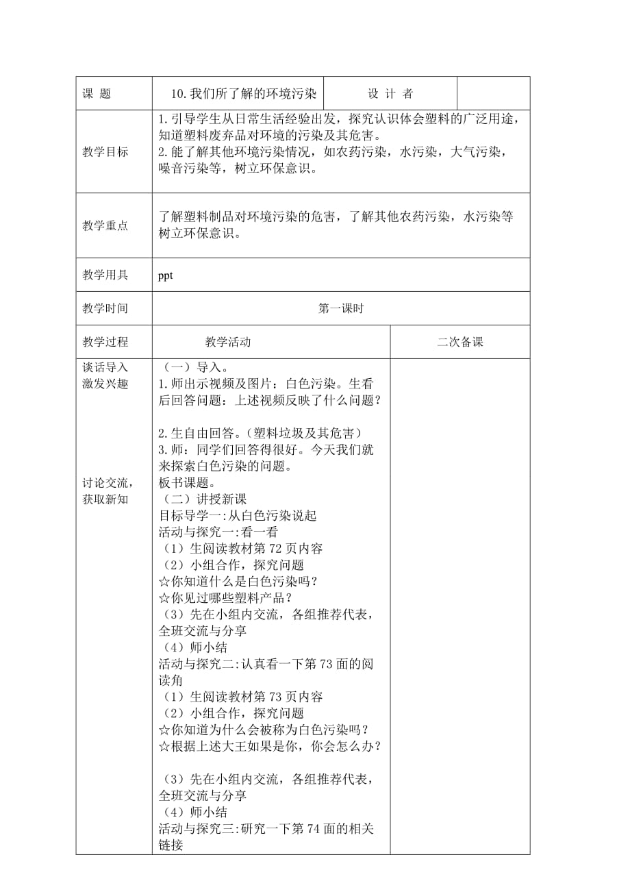 我们所了解的环境污染第一课时 四年品德与社会上册第四单元《让生活多一些绿色》_第1页