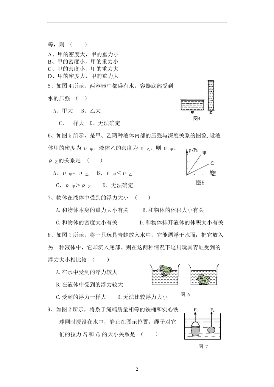 初二物理压强和浮力综合测试题之一.doc_第2页