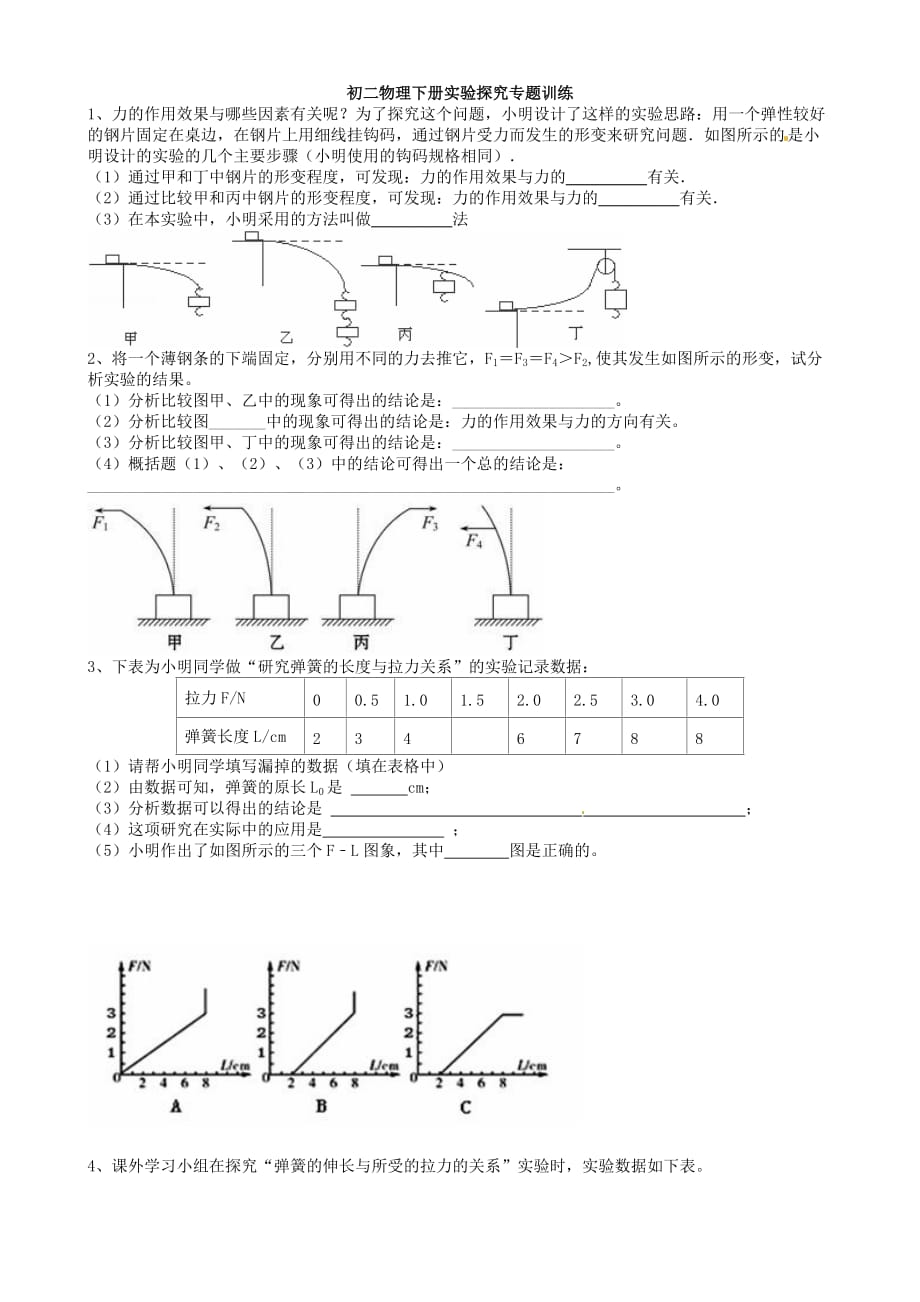 初二物理下册实验探究专题训练_第1页