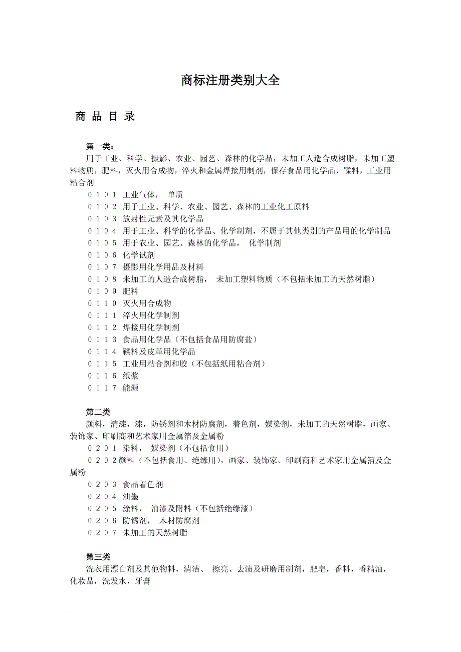 商标注册的所有类别.._第1页