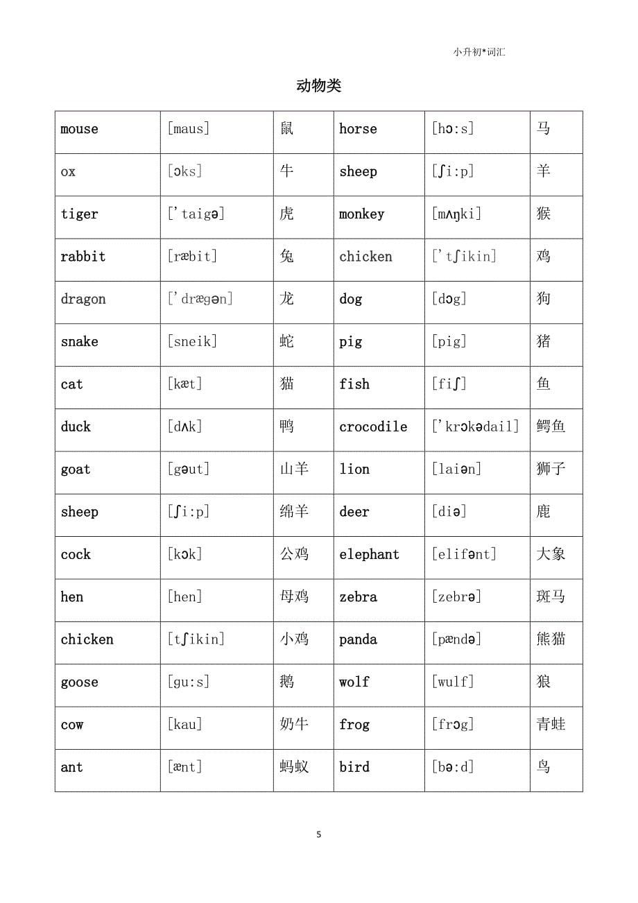 小升初英语单词分类汇总大全_第5页