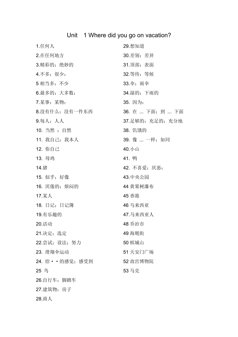 2015人教版新版初中八年级上英语单词表中文版_第1页