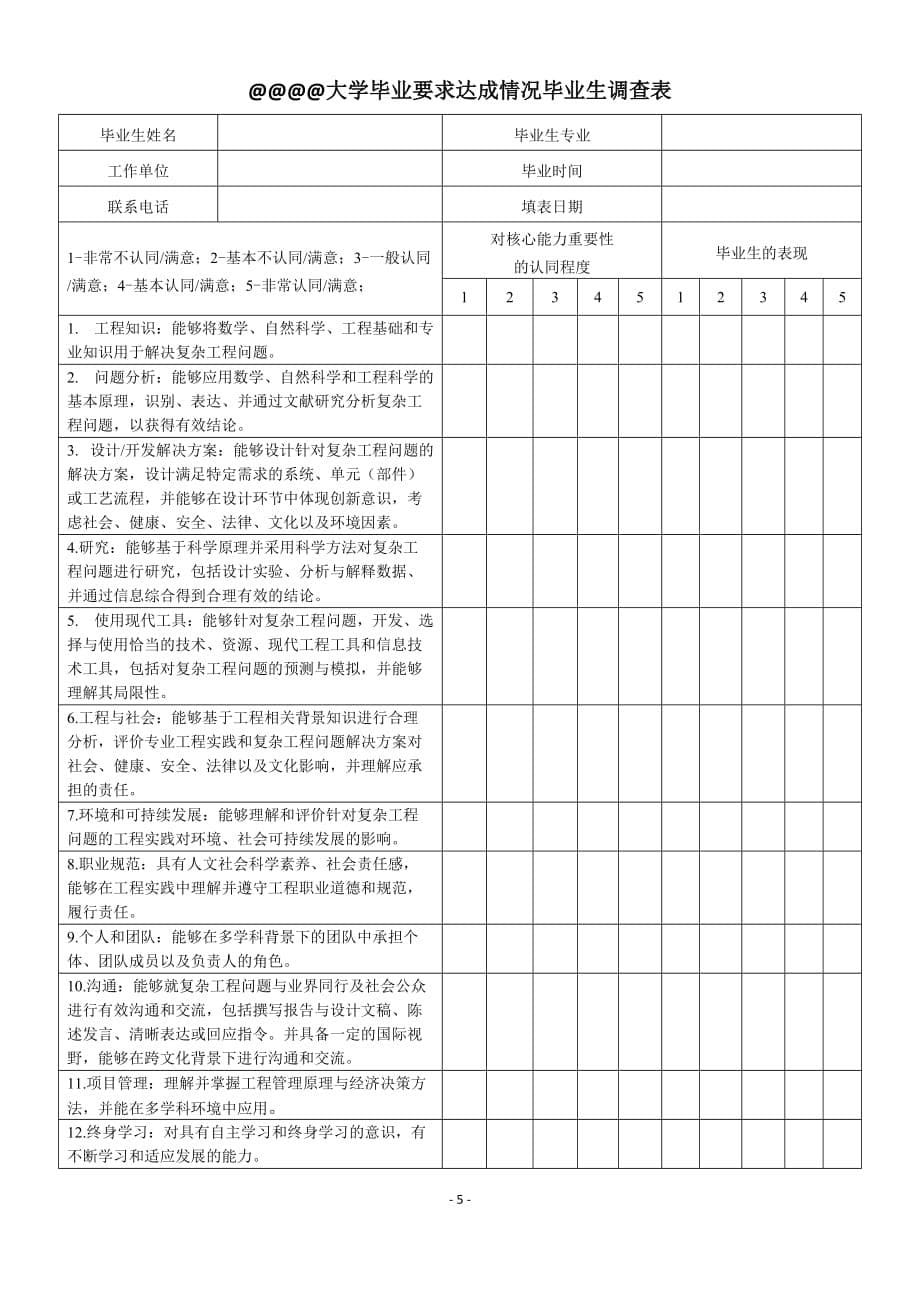 大学毕业要求达成情况毕业生调查表_第5页