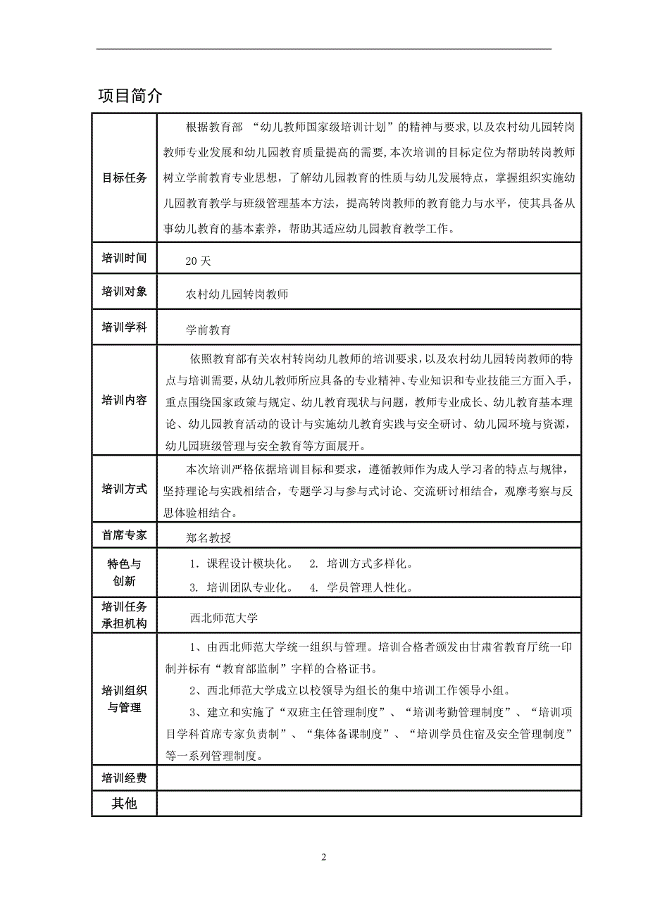 国培计划-农村转岗幼儿教师培训申报书(终稿).doc_第2页