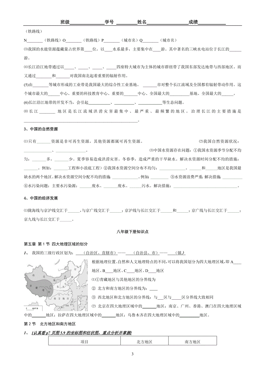 地理知识点默写卷_第3页