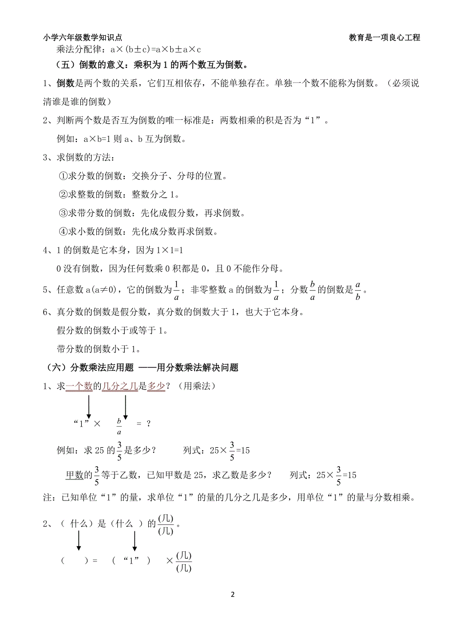 人教版小学六年级数学上册各单元知识点整理归纳32853资料_第3页