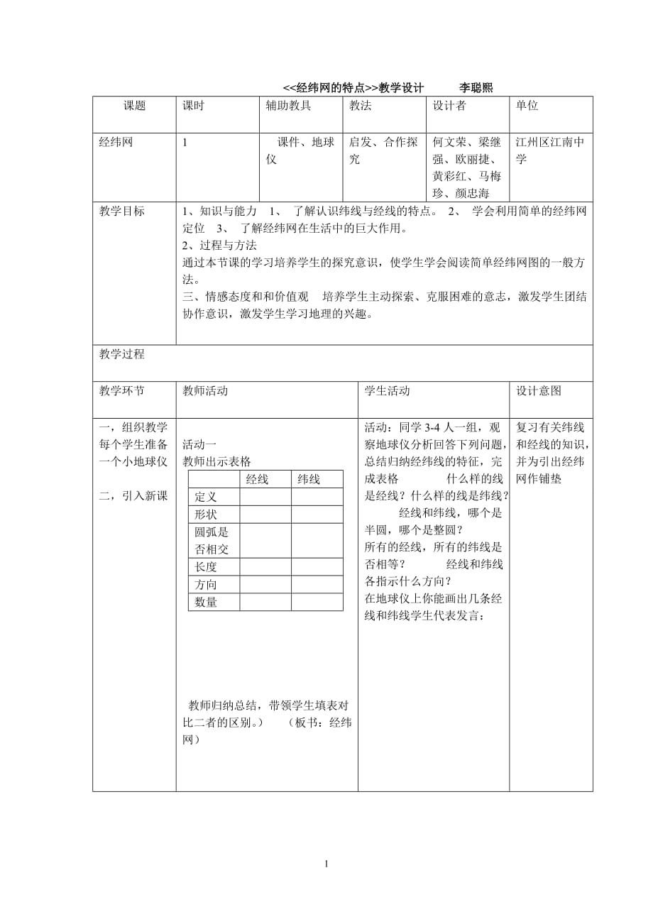 地理经纬网教学设计_第1页