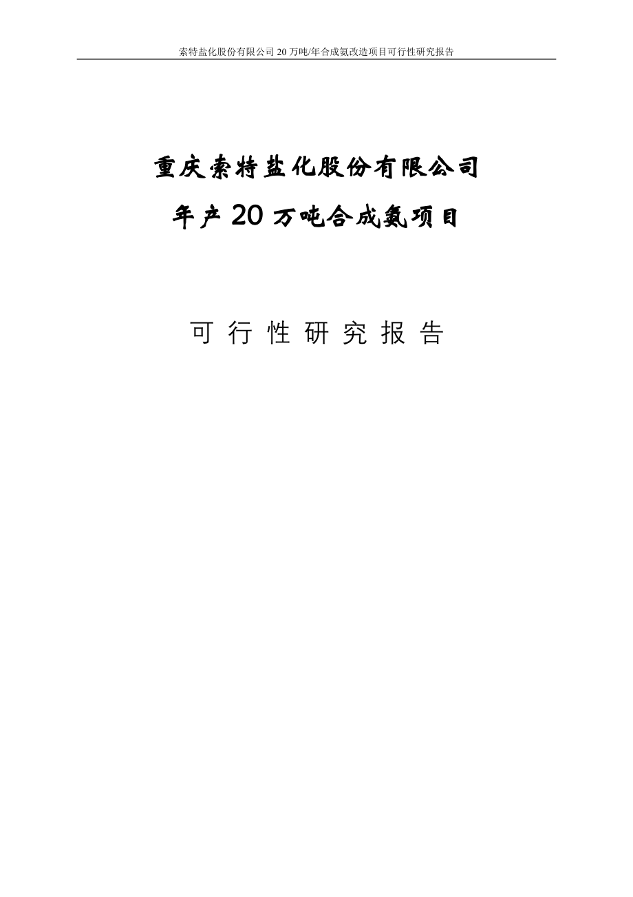 XX盐化股份有限公司20万吨年合成氨改造项目可行性研究报告_第1页