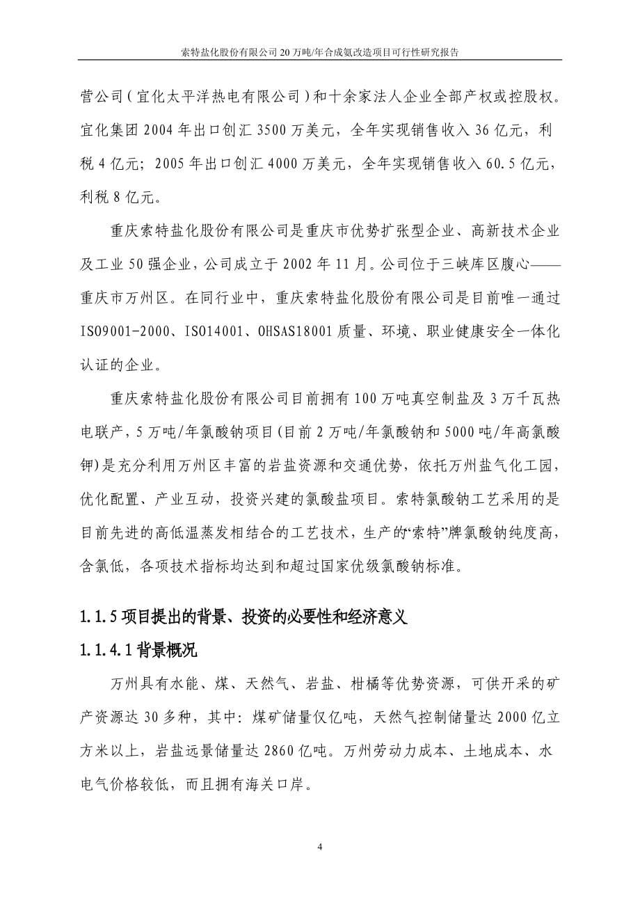 XX盐化股份有限公司20万吨年合成氨改造项目可行性研究报告_第5页