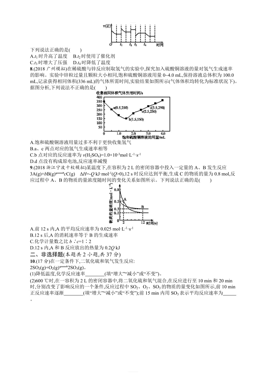 2020版高考化学大一轮（鲁科版）课时规范练22化学反应速率工业合成氨含解析_第2页