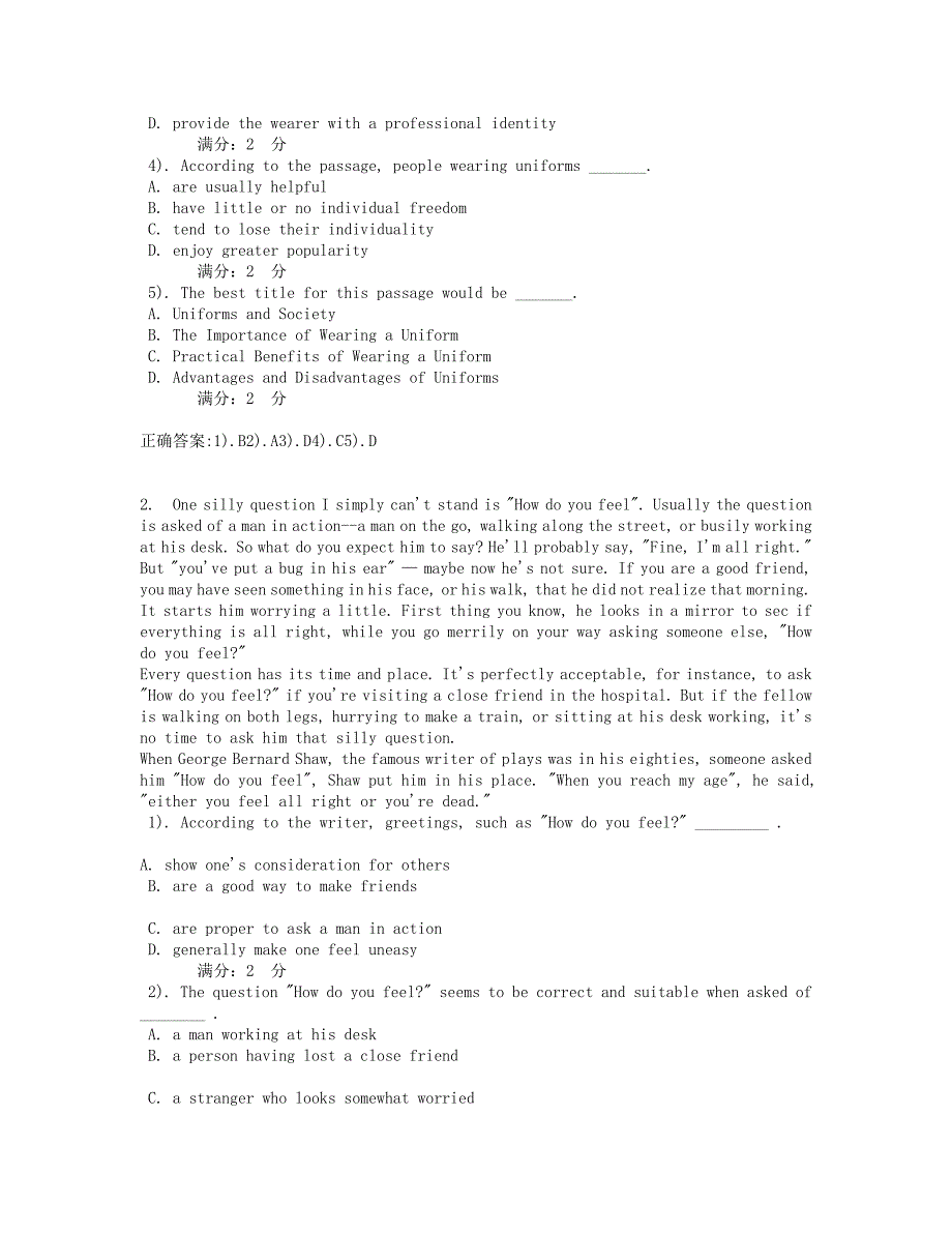 东北大学大学英语（统考）在线练习题3(客观题)1(资料）_第2页