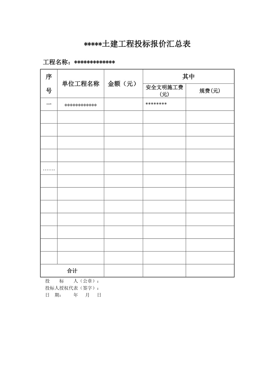 土建工程投标报价汇总表.doc_第1页