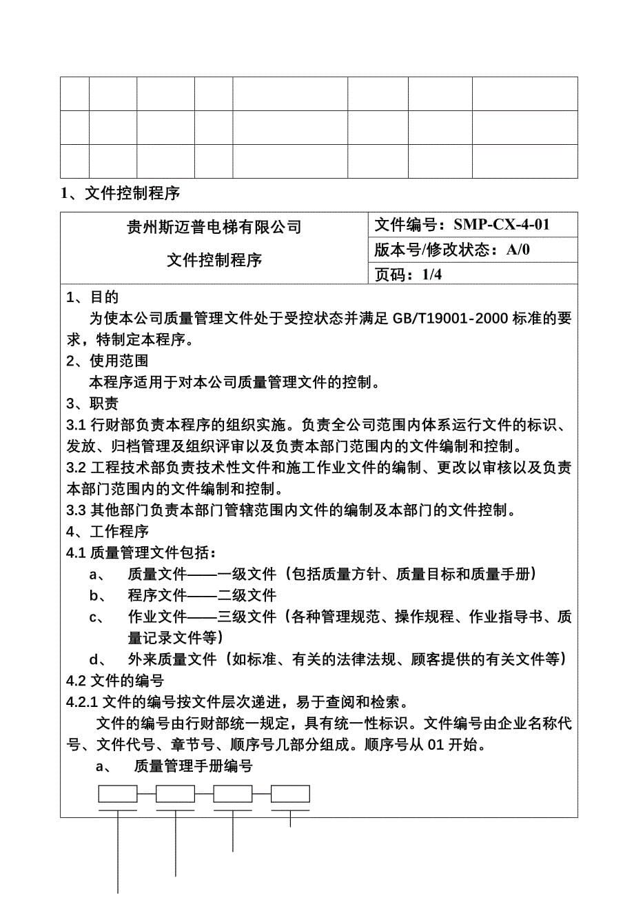 XX电梯有限公司质量管理标准程序文件汇编_第5页