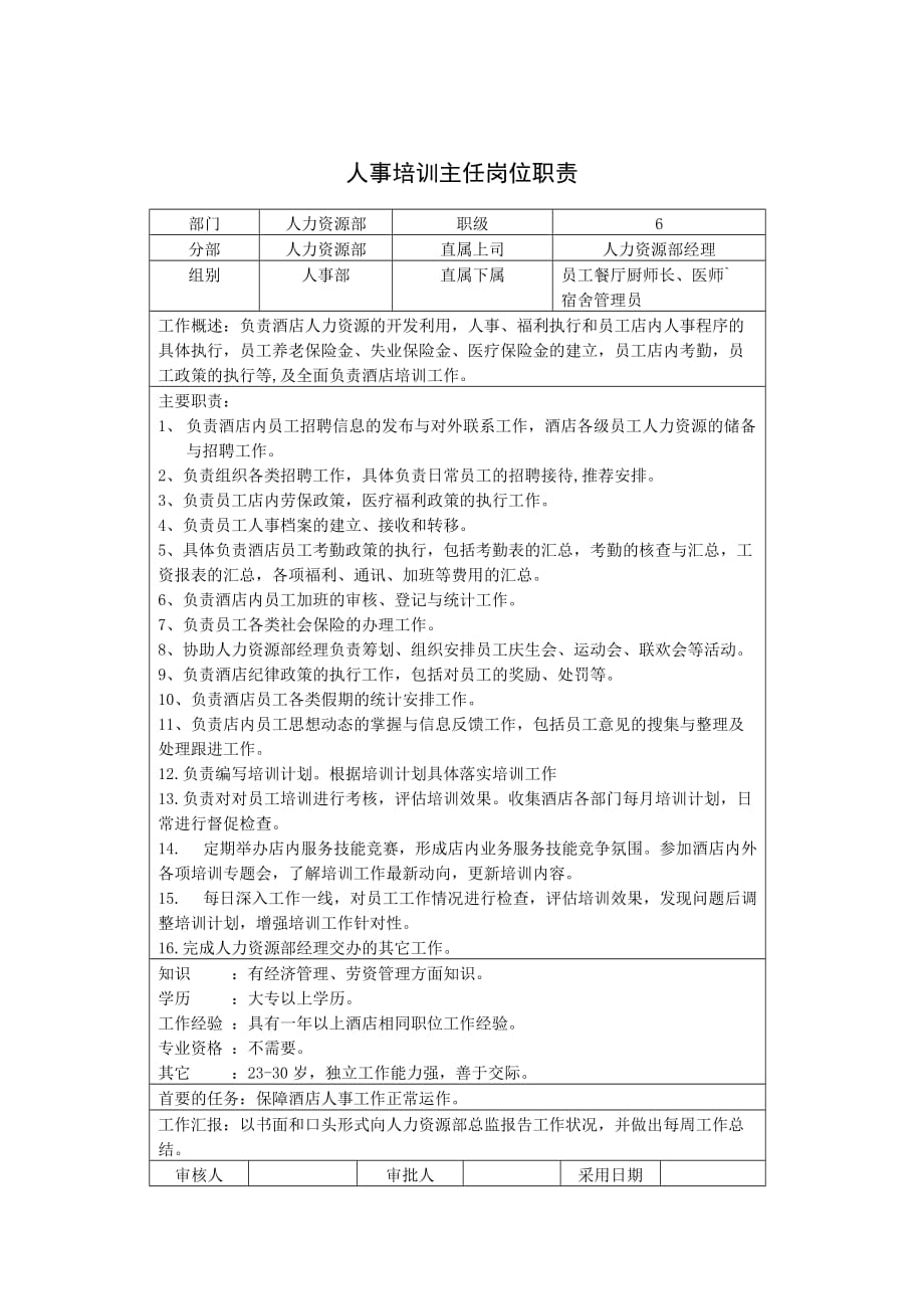 人事培训主任岗位职责.doc_第1页