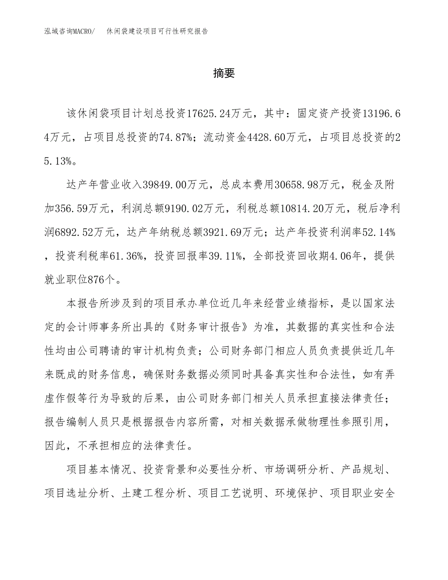 休闲袋建设项目可行性研究报告（word下载可编辑）_第2页