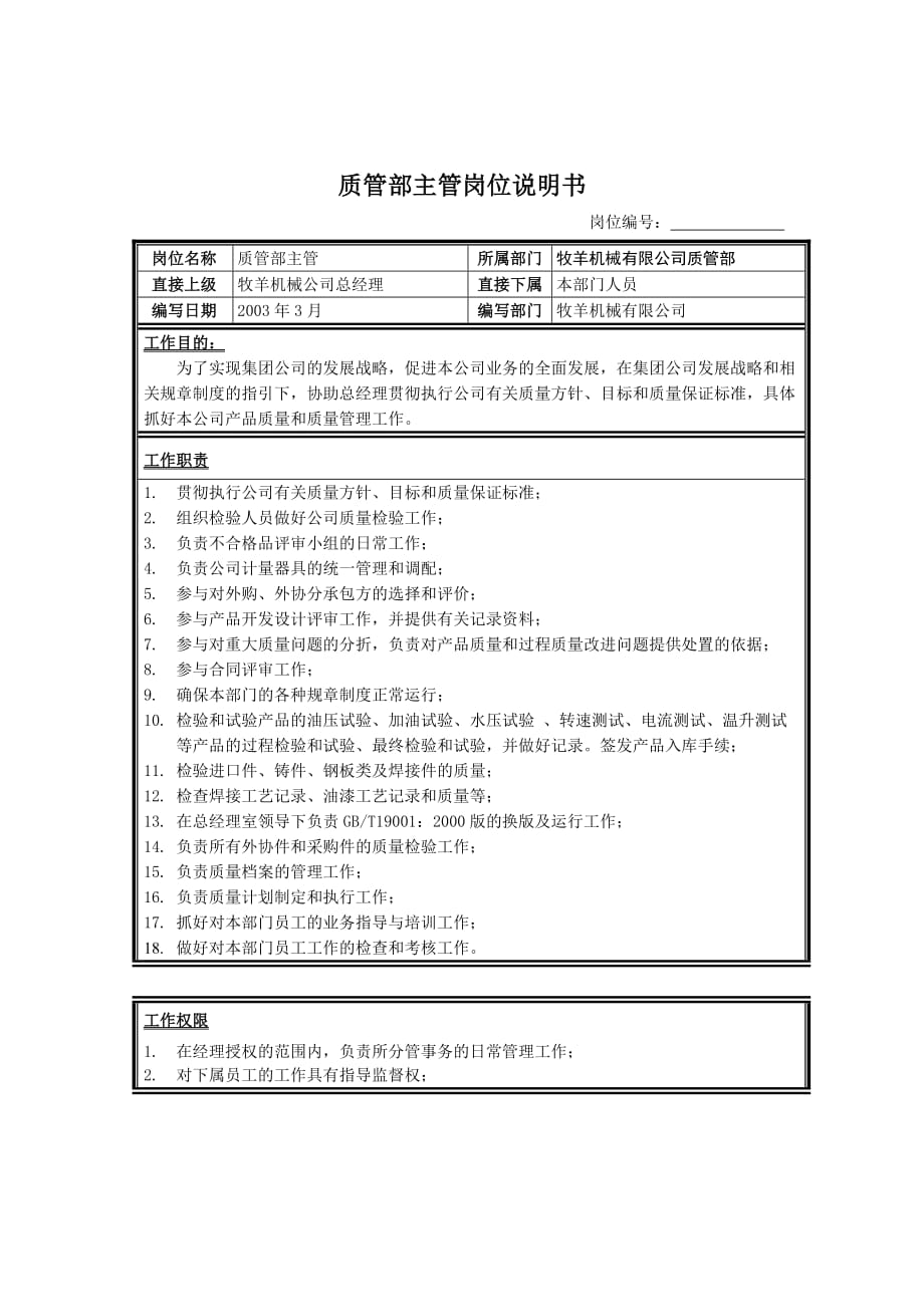 质管部主管岗位说明书.doc_第1页