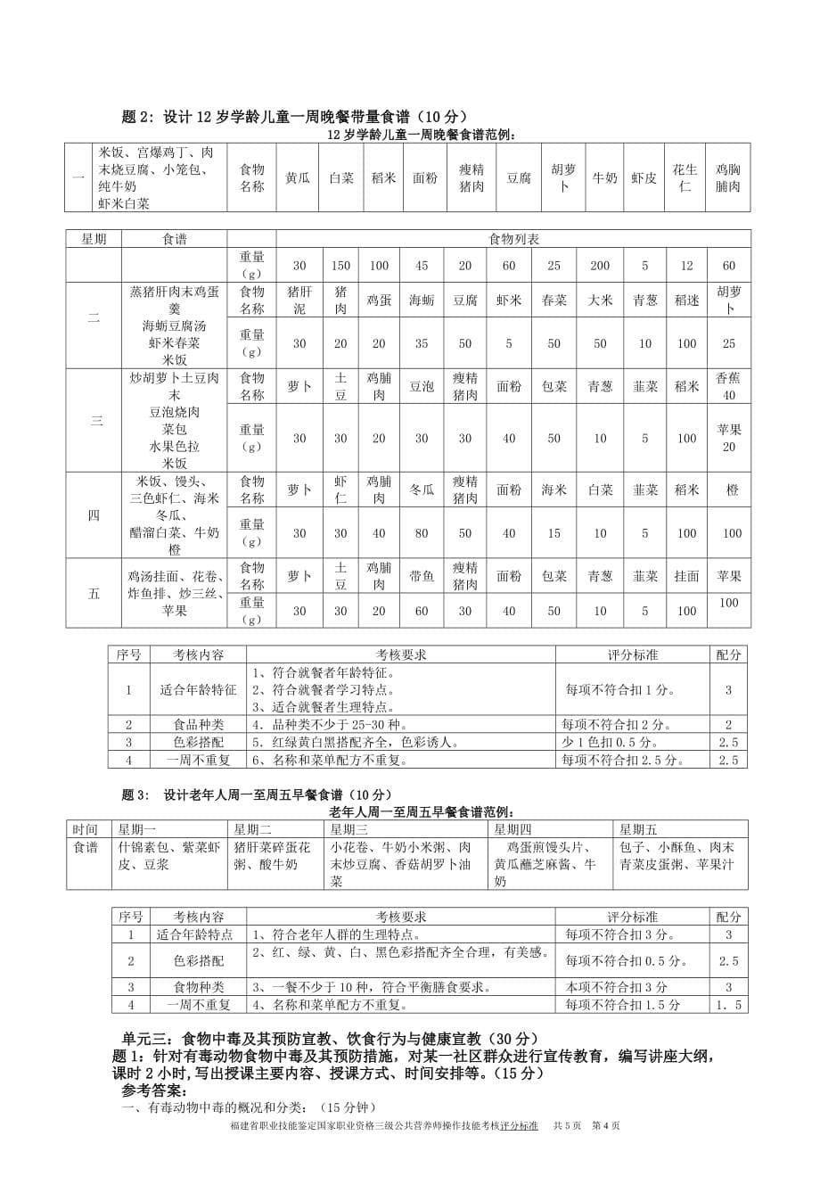 福建省职业技能鉴定国家职业资格三级公共营养师操作技能考核评分标准.doc_第5页