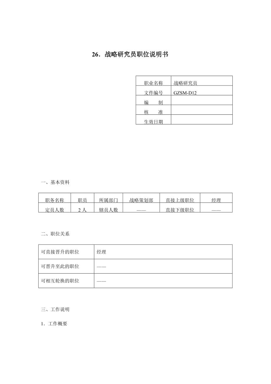 战略研究员岗位职务说明.doc_第1页