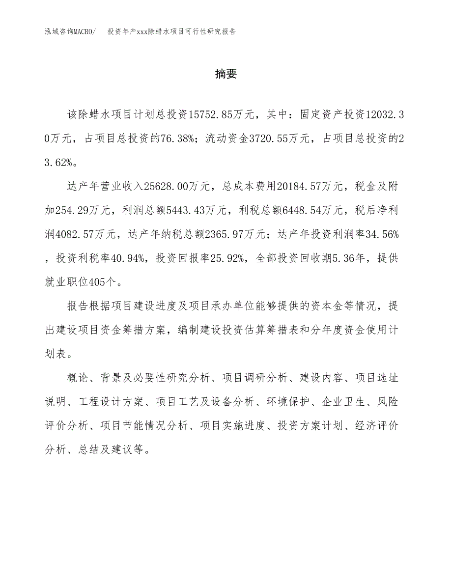 投资年产xxx除蜡水项目可行性研究报告_第2页