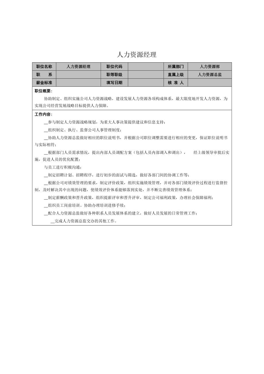 人力资源经理岗位职责.doc_第1页