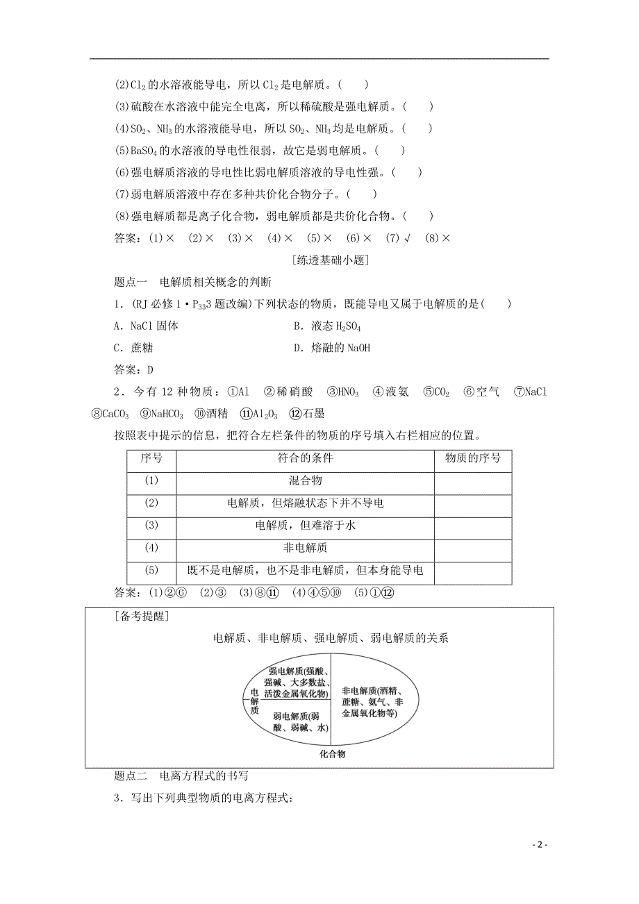 2018版高考化学一轮复习 第4讲 电解质 离子反应练习 新人教版_第2页