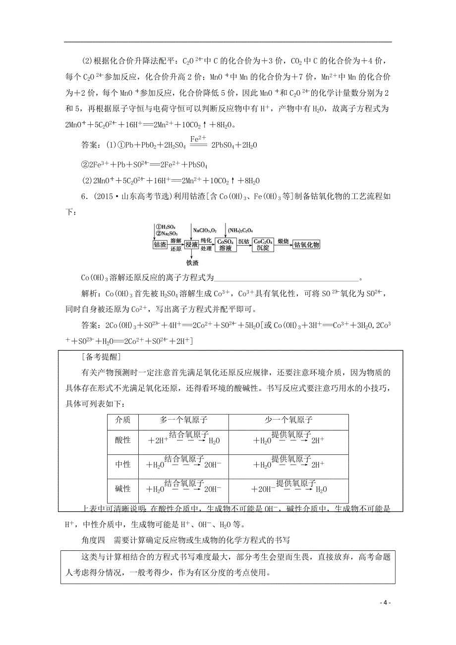 2018版高考化学一轮复习 热点突破4 陌生反应方程式的书写及氧化还原滴定练习 新人教版_第4页