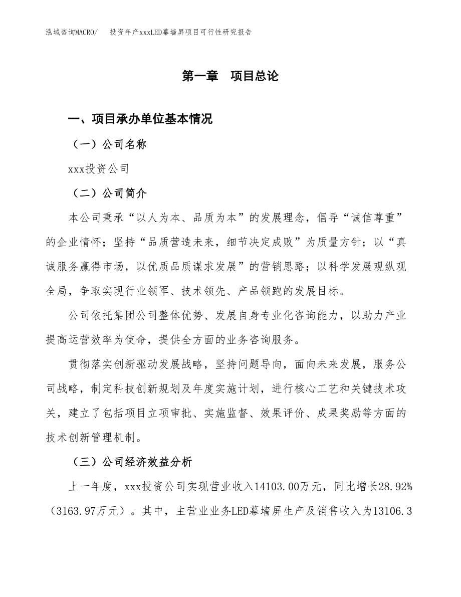 投资年产xxxLED幕墙屏项目可行性研究报告_第5页