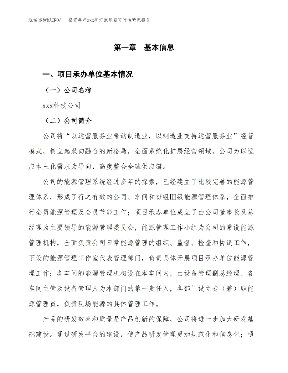 投资年产xxx矿灯泡项目可行性研究报告_第4页