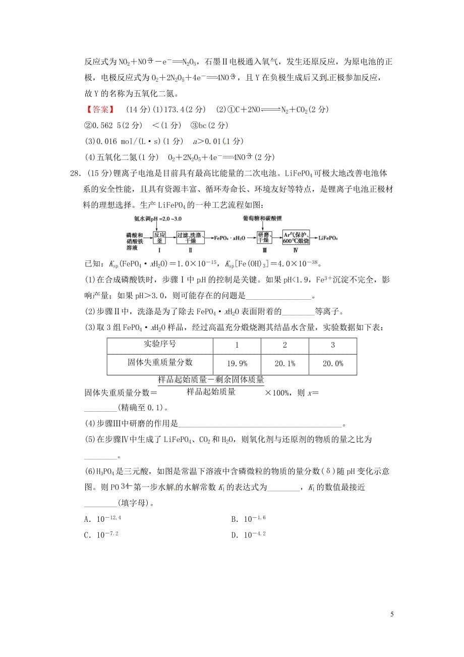 2018版高考化学二轮复习 6套大题规范练 大题规范练1 新人教版_第5页