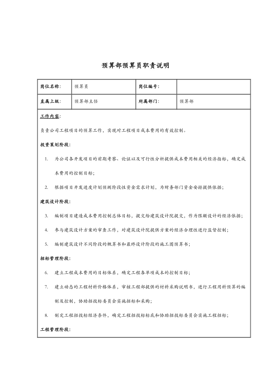 某企业预算部预算员岗位职务说明.doc_第1页