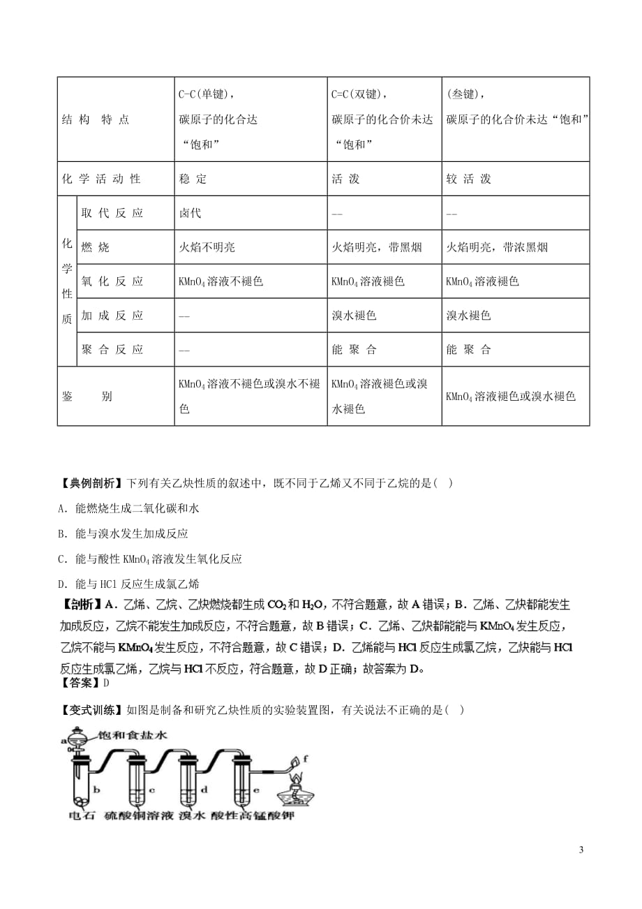 高中化学 最基础考点系列 考点7 乙炔 炔烃 新人教版选修5_第3页