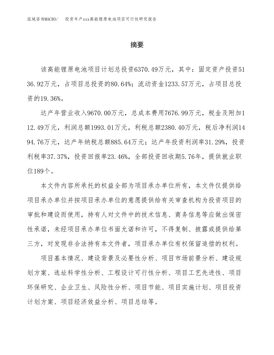 投资年产xxx高能锂原电池项目可行性研究报告_第2页