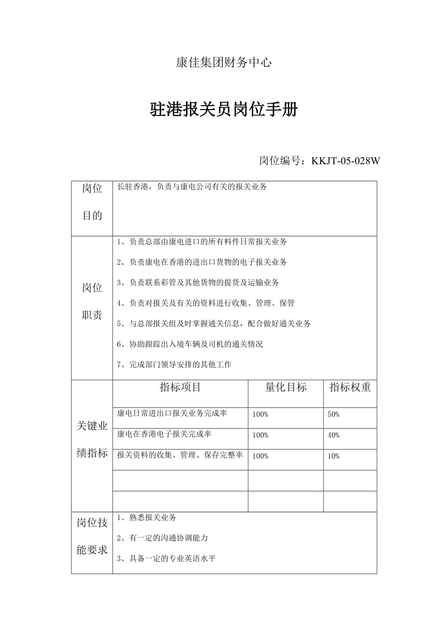 企业驻港报关员岗位职务说明.doc_第1页