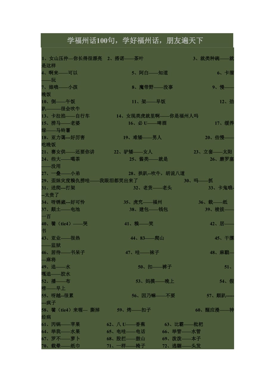 学福州话100句_第1页