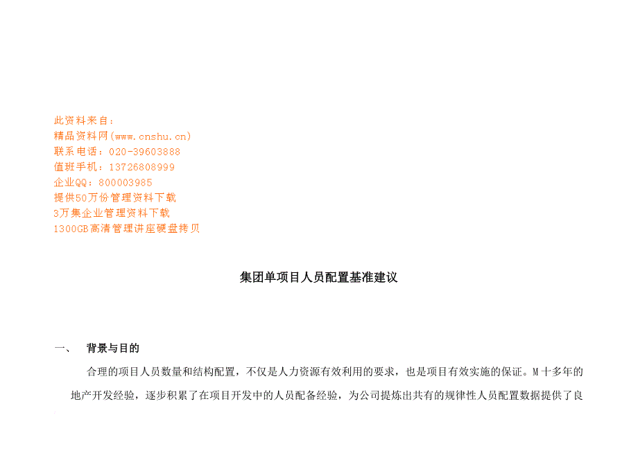 集团单项目人员配置建议书.doc_第1页